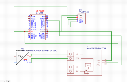 Schemat podłączenia ESP8266 i układu sterowania nagrzewaniem drutu.